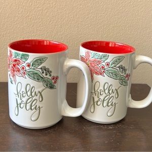 Set Of 2 Spectrum Holly Berries Christmas Stoneware Coffee Mug New